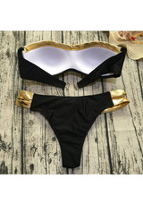Black Patchwork Bandeau Crop 2-in-1 Fashion Swimwear