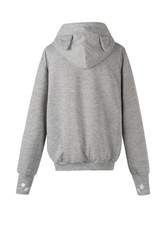 Grey Drawstring Embroidery Pockets Fur Ball Hooded Sweet Pullover Sweatshirt