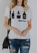 White Winebottle Monogram Print Round Neck Casual Going out T-Shirt