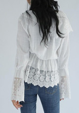 White Pleated Buttons V-neck Sweet Going out Blouse