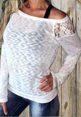 White Patchwork Lace Round Neck Long Sleeve Fashion T-Shirt White Patchwork Lace Round Neck Long Sleeve Fashion T-Shirt