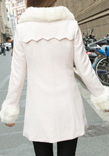 White Patchwork Pockets Single Breasted Fur Collar Wool Coat