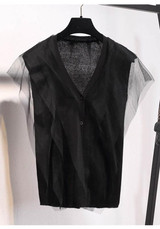 Black Single Breasted Grenadine Irregular V-neck Fashion Vest
