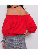 Red Cross Drawstring Lace-up Off Shoulder Backless Sweet Going out Blouse Red Cross Drawstring Lace-up Off Shoulder Backless Sweet Going out Blouse