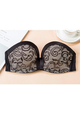 Black Plain Lace Bandeau Nylon Fashion Swimwear