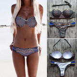 Blue Geometric 2-in-1 Condole Belt V-neck Swimwear