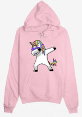 Pink Unicorn Print Drawstring Pockets Fashion Pullover Hooded Sweatshirt