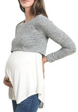 Grey Patchwork Irregular Round Neck Long Sleeve T-Shirt Grey Patchwork Irregular Round Neck Long Sleeve T-Shirt