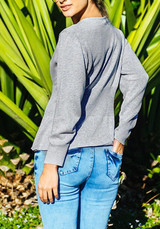 Grey Drawstring Round Neck Long Sleeve Sweet Pullover Sweater
