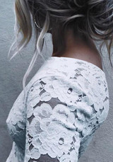 White Lace Asymmetric Shoulder Slim Fashion T-Shirt
