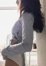 Grey Drawstring Midriff Round Neck Long Sleeve Casual Pullover Sweatshirt