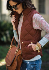 Red Zipper Pockets Band Collar Fashion Cotton Vest