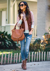 Red Zipper Pockets Band Collar Fashion Cotton Vest