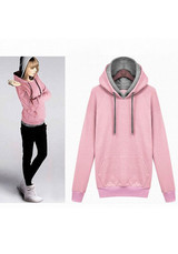 Pink Plain Pockets Hooded Casual Pullover Sweatshirt