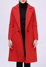Red Pockets Turndown Collar V-neck Long Sleeve Cardigan Coat