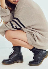 Khaki Striped V-neck Long Sleeve Pullover Sweater