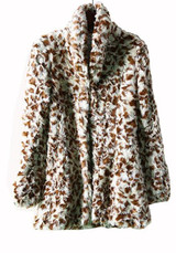 Brown Leopard Print Band Collar Long Sleeve Casual Coat