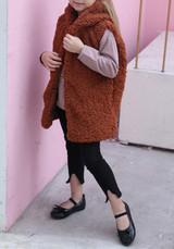 Brown Pockets Sleeveless Kid Baby Cute Fashion Hooded Winter Faux Fur Coat