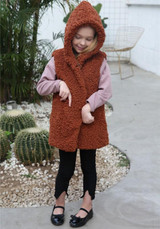 Brown Pockets Sleeveless Kid Baby Cute Fashion Hooded Winter Faux Fur Coat