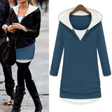Blue Patchwork Round Neck Fashion Cardigan Hooded Sweatshirt
