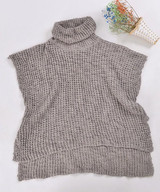 Khaki Plain Irregular Polo Neck Pullover Sweater