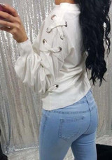 White Cross Round Neck Long Sleeve Fashion Pullover Sweatshirt