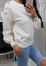 White Cross Round Neck Long Sleeve Fashion Pullover Sweatshirt