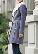 Blue Pockets Buttons Tailored Collar Long Sleeve Wool Coat