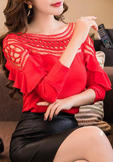 Red Cut Out Ruffle Off Shoulder Sweet Going out Blouse