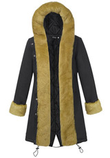 Black Patchwork Irregular Pockets Hooded Long Sleeve Faux Fur Thick Coat