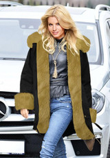 Black Patchwork Irregular Pockets Hooded Long Sleeve Faux Fur Thick Coat