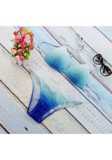 Blue Tie Back 2-in-1 V-neck Fashion Swimwear