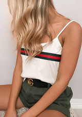 White Striped Condole Belt Round Neck Casual Vest