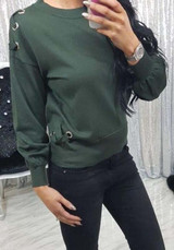 Green Cross Round Neck Long Sleeve Fashion Pullover Sweatshirt
