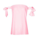Pink Bandeau Off Shoulder Lace-up Short Sleeve Cute T-Shirt