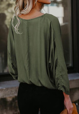 Green Single Breasted Ruffle Midriff V-neck Casual Blouse Green Single Breasted Ruffle Midriff V-neck Casual Blouse
