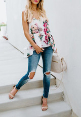 White Flowers Draped Spaghetti Strap V-neck Bohemian Vest