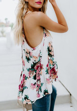 White Flowers Draped Spaghetti Strap V-neck Bohemian Vest
