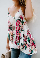 White Flowers Draped Spaghetti Strap V-neck Bohemian Vest