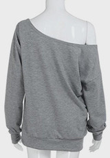 Grey Asymmetric Shoulder One Off Shoulder Backless Casual T-Shirt