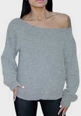 Grey Asymmetric Shoulder One Off Shoulder Backless Casual T-Shirt