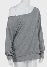 Grey Asymmetric Shoulder One Off Shoulder Backless Casual T-Shirt