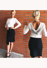 White Patchwork Rhinestone Round Neck Long Sleeve Fashion Pullover Sweatshirt