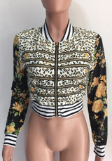 Yellow-Black Leopard Print Zipper Band Collar Long Sleeve Fashion Coat Yellow-Black Leopard Print Zipper Band Collar Long Sleeve Fashion Coat