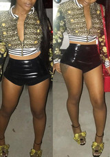 Yellow-Black Leopard Print Zipper Band Collar Long Sleeve Fashion Coat Yellow-Black Leopard Print Zipper Band Collar Long Sleeve Fashion Coat