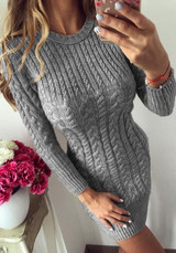 Grey Print Round Neck Fashion Pullover Sweater