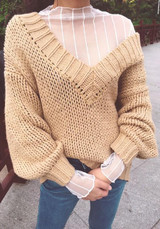 White Striped Lace Hollow-out High Neck Fashion Blouse