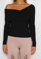 Black Irregular One Shoulder Long Sleeve Pullover Sweater