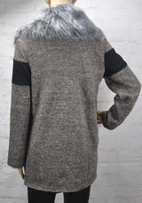 Grey Patchwork Pockets Irregular Fur Collar Single Breasted Casual Coat