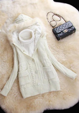 White Patchwork Single Breasted Pockets Long Sleeve Cardigan Sweater Coat